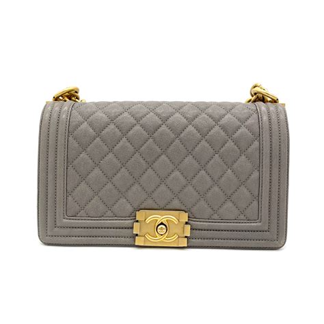 CHANEL Caviar Quilted Medium Boy Flap Grey 